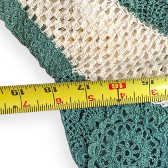 Cream & Sage Vintage Cotton Crochet Top ~ Shanghai Handmade Small - Picture 6 of 9